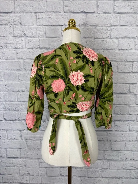 AGUA BENDITA X Target Peony Print Tie Wrap Top size M - Picture 4 of 6